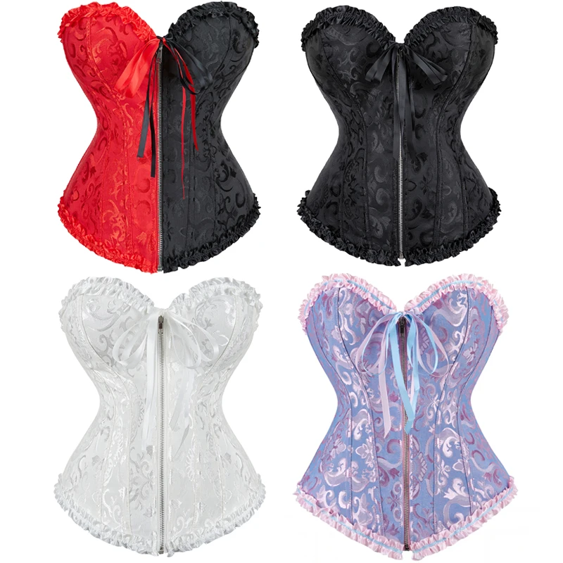 Women Corset Lingerie Gothic Zipper Bustier Top For Women Vintage Overbust Lacing Up Lingerie With Zipper Cosplay Corset