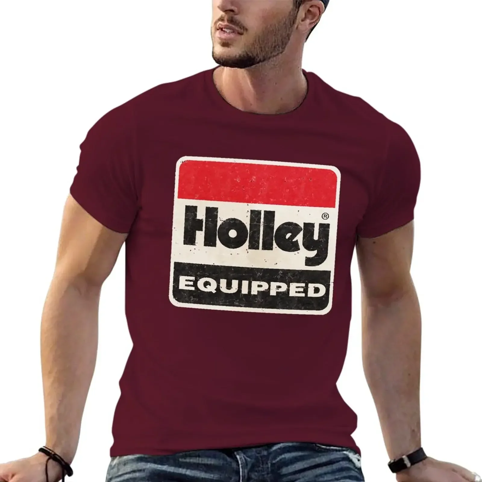 Hippie Clothes Tops Mens Big and Tall T Shirts Holley Equipped Essential Men Clothing Oversized Graphic T Shirts Summer Funny