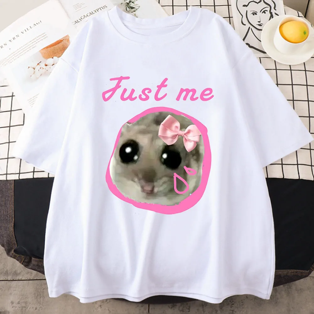 

Sad Hamster Tshirt Funny Cartoon Graphic Printing Tee-shirt Cotton Short Sleeve Women T-shirts Summer Soft O-neck Tees Top Girls