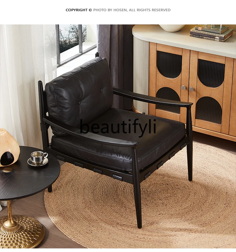 

Nordic style retro old armrest leisure chair American leather sofa chair top layer cowhide