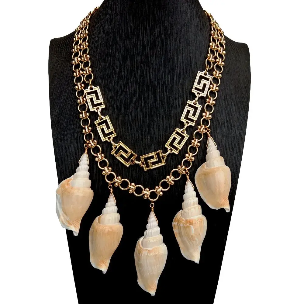 Y.YING 2 Rows Natural Sea Shell Gold Plated Chain Necklace Summer Beach Shell Choker Bohemian Rope Necklace