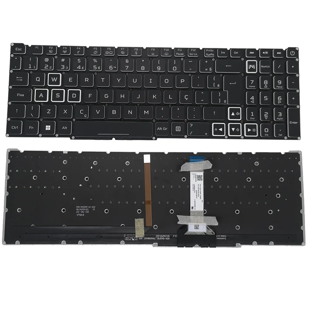 Teclado Retroiluminado RGB Italiano PT-BR para Acer Nitro 5 AN517-54 AN517-41 AN515-45 Predator Helios 300 PH315-54 LG05P_N16B3L