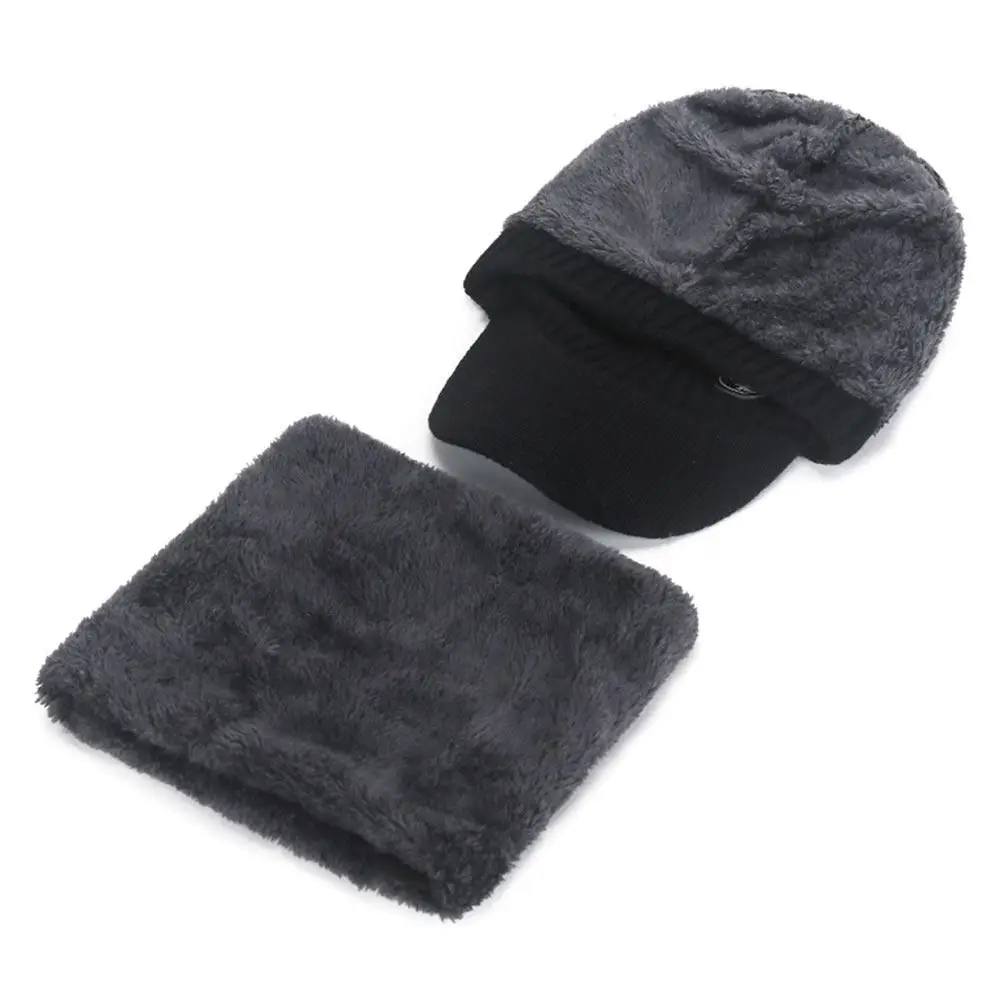 2 Stks/set Outdoor Verdikte Winddichte Muts Sjaal Winter Warm Beanie Cap Zachte Wollen Nek Bescherm Pet Voor Mannen Dames