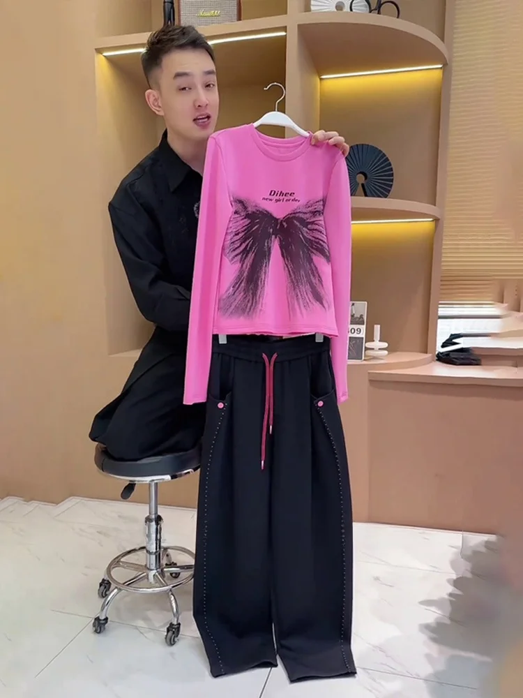 

Premium Feel Casual Sportswear Set Women's Spring 2026 New Design Unique Print Sweatshirt Wide Leg Pants Two Piece Set