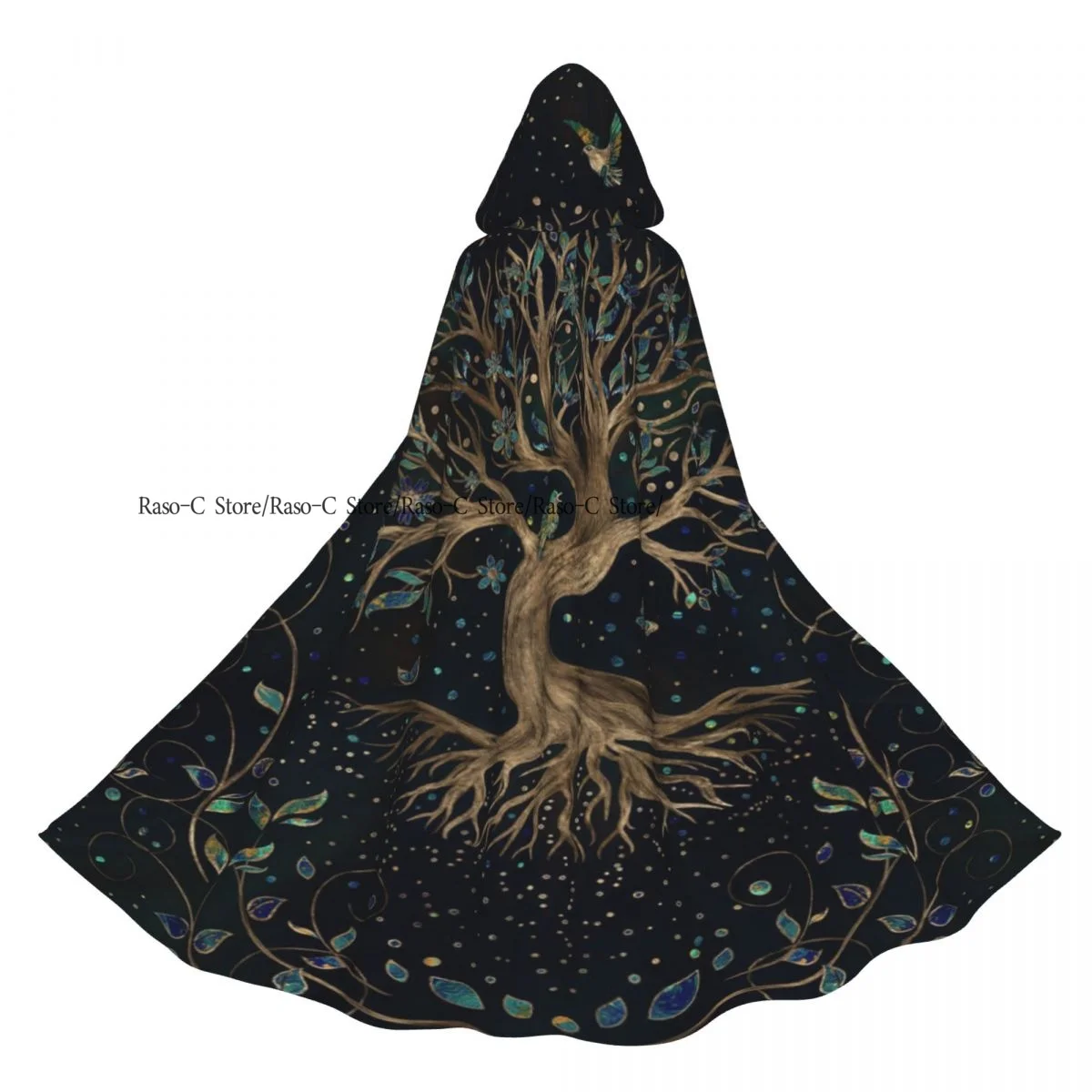 عباءة مقنعين للجنسين مع غطاء محرك السيارة مجردة شجرة الحياة عباءة مصاص دماء الساحرة كيب تأثيري حلي #4