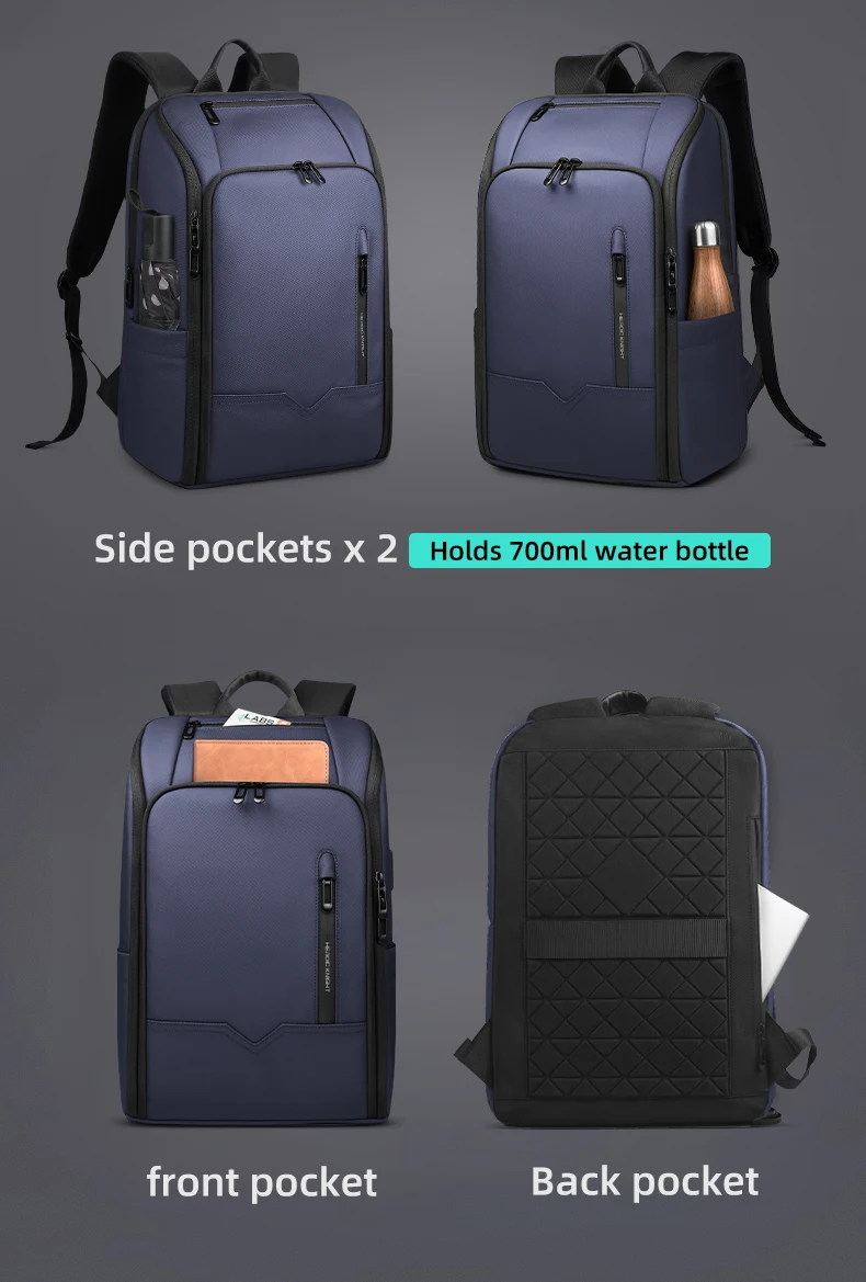 Heroic Knight Minimalistischer Herren-Reiserucksack mit Großer Kapazität, 15,6 Zoll Laptop-Tasche, Wasserdichter Business-College-Rucksack – Detail 8