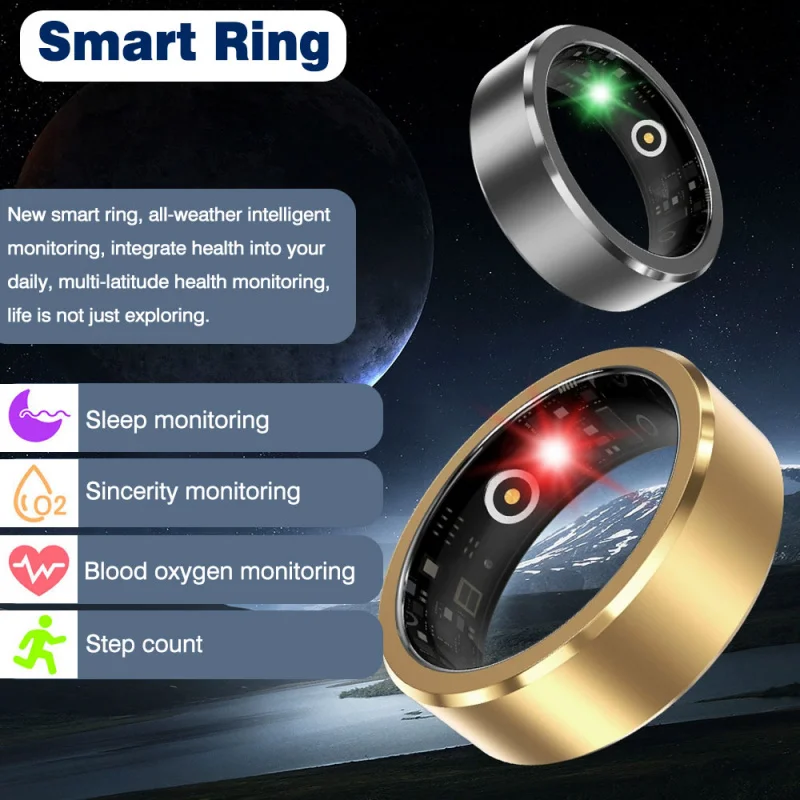 

New Smart Ring Accurate Monitoring Sleep Heart Rate Blood Oxygen Ring Outdoor Sports5ATMDeep Waterproof Bluetooth Health Ring