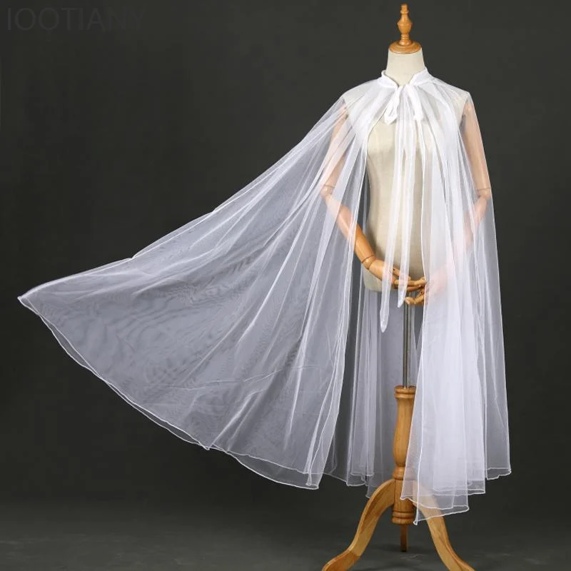 

IOOTIANYMedieval Women's Mesh Cape Stand Collar Vintage White Wedding Cape Halloween Elf Cosplay Princess Cape Stage Performance