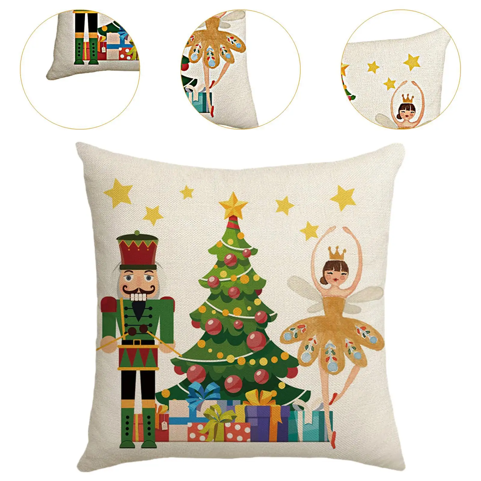 Christmas Pillow Case Modern Nutcracker Design 45 cm x 45 cm Xmas Series Cushion Cover for Winter Bedroom Sofa Couch Living Room