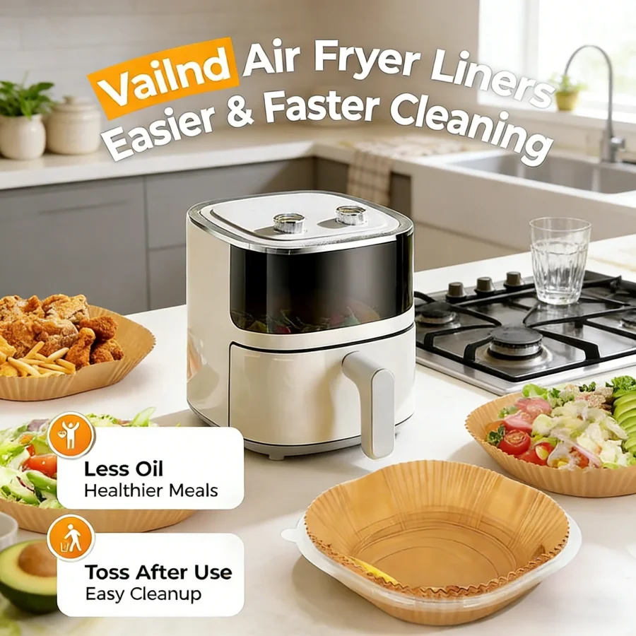 50Pcs 8 Inch Square Air Fryer Paper Liners, Disposable Non-Stick Parchment Paper for Air Fryer Baking & Microwave
