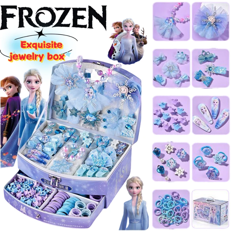 

Frozen Elsa Anna Anime Merchandise High-Quality Jewelry Box Girl Necklace and Ring Treasure Chest Birthday Gift for Best Friend