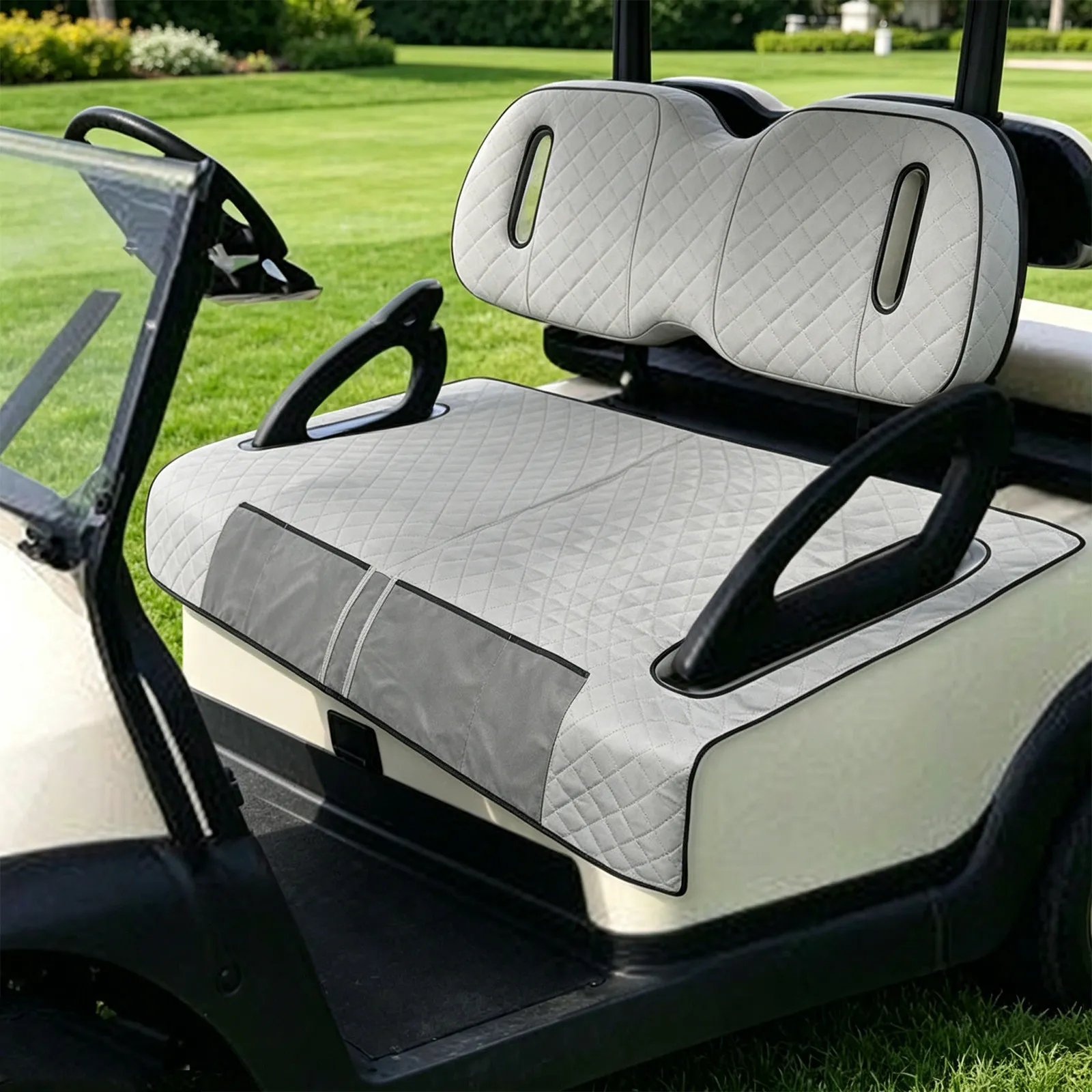 Waterproof Golf Cart Seat Cover with Nonslip Backing and Built-in Storage Pockets 50.4x31.7 Inch Universal Fit for Sightseeing
