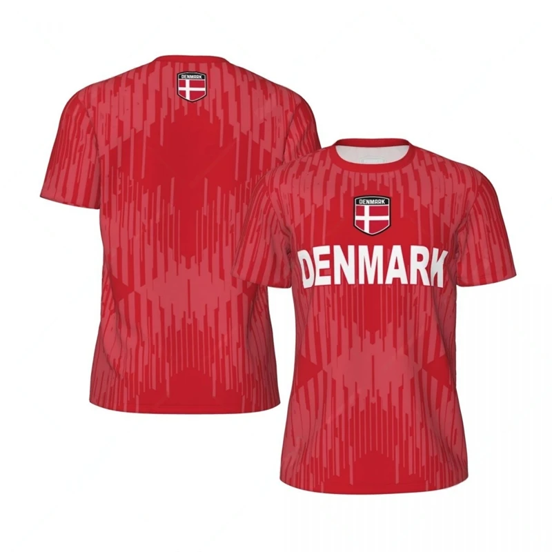 Denmark Flag Football T Shirts For Men Fashion Summer National Emblem 3D Printed Jersey Casual Quick Dry Breathable Tees Tops