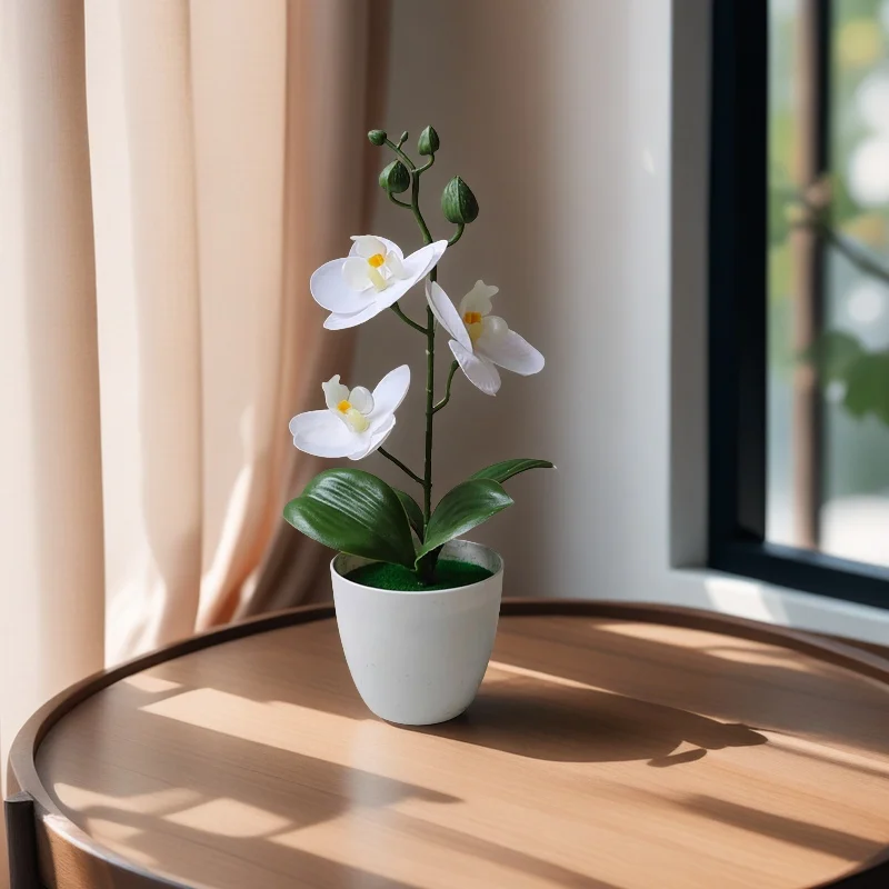 قطعة واحدة من أوركيد مقلد في وعاء - 3 زهور أوركيد صناعية نابضة بالحياة لديكور المنزل لعيد الهالوين وعيد الشكر، هدية الانتقال لمنزل جديد