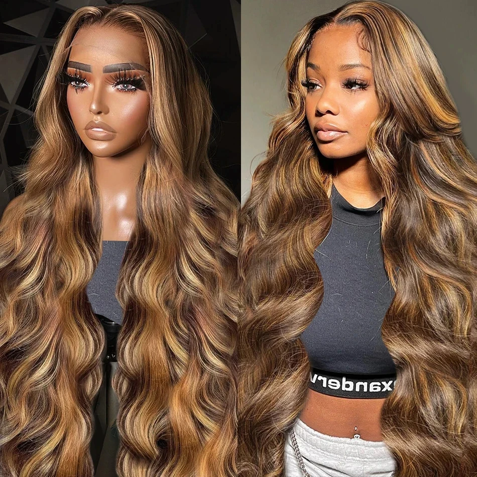 Perruque Lace Front Wig Body Wave Brésilienne Naturelle à Reflets, Cheveux Humains, 13x6, Transparent HD, 180 de Densité, pour Femme Africaine