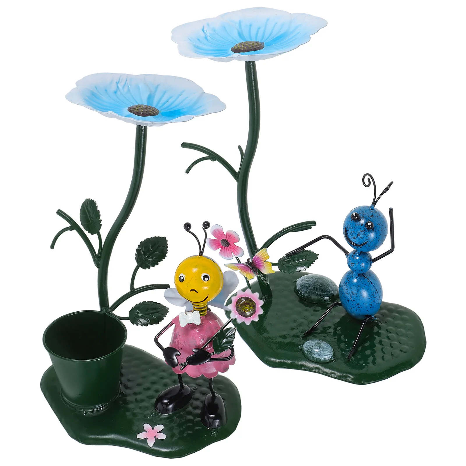 

2 Pcs Colorful Feeders for Garden Outdoor Yard Decor Solar Powered Sculpture Statues Bird