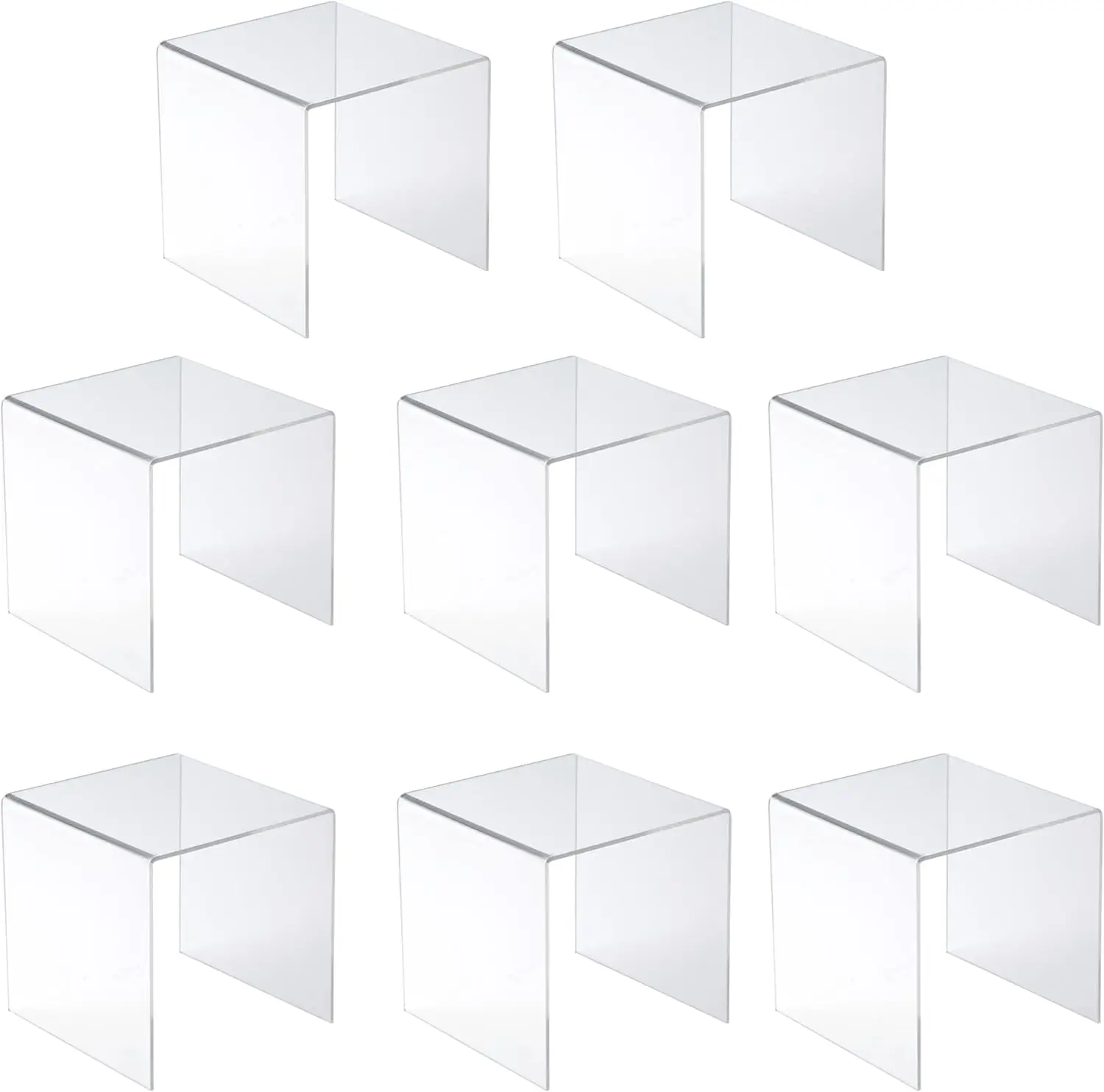 

8-Piece Clear Acrylic Display Risers, 6x6x6 Inches for Jewelry, Toys, Food Showcase