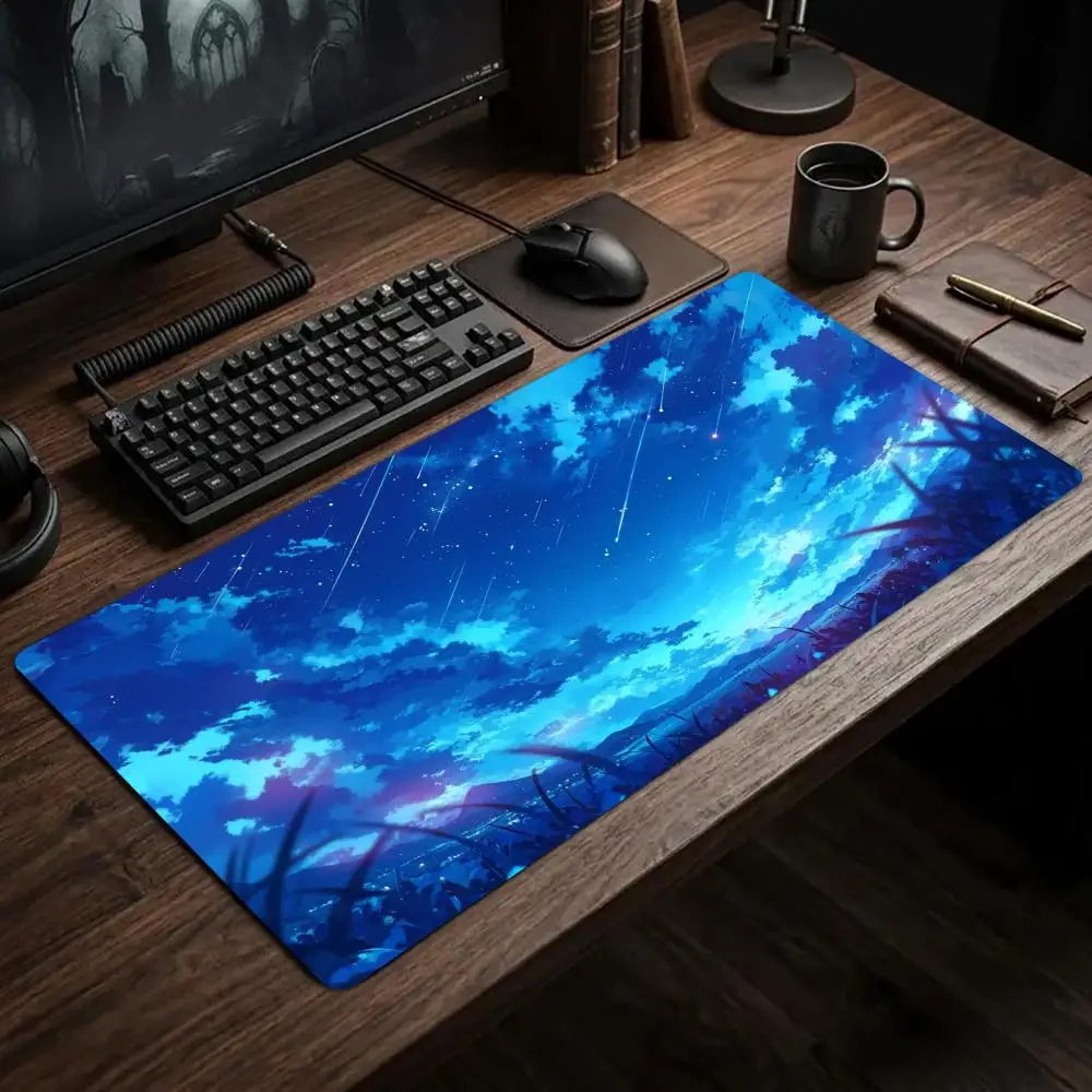 Starry Sky Night Shooting Star Anime Mouse Pad Office Carpet Table Mat Deskpad Gaming Rug Keyboard Pad Desk Decorating Pc Decor