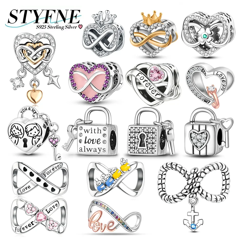 

Charms 925 Silver Lock Key Heart-shaped Pendants Loves Infinite Beads Fit Original Bracelet Diy Fine Jewelry Gifts for Women