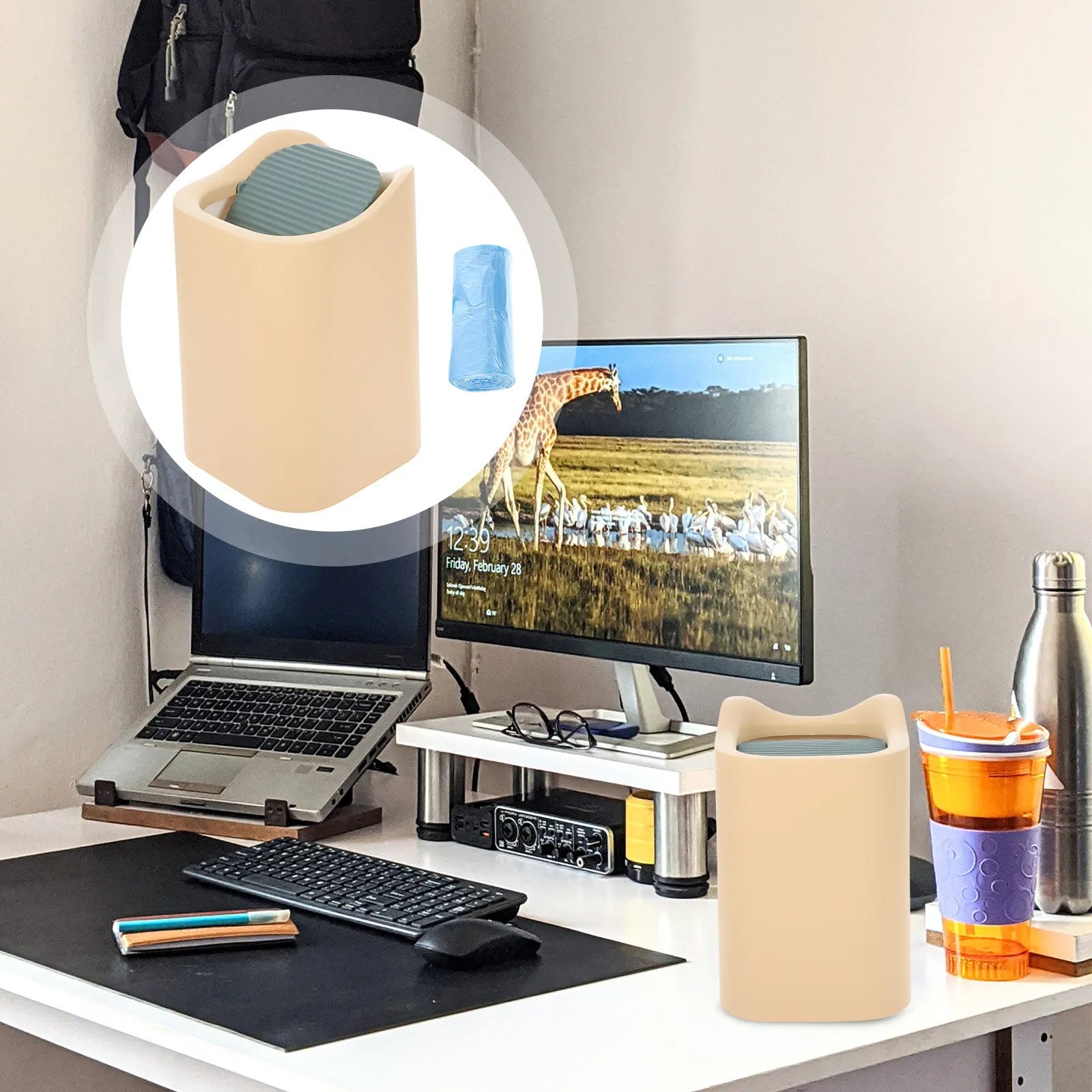 

Small Creative Desktop Trash Can with Lid Plastic Compact Wastebasket for Bathroom Vanity Desk Coffee Table Stylish Garbage Bin