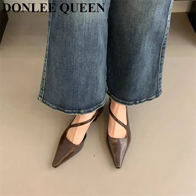 Elegant Women Pumps Pointed Toe Shallow Slip On Thin Low Heel Office Dress Pumps Sexy Party Dress Shoe Fashion Narrow Band Mujer