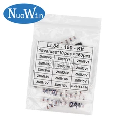 150pcs/Lot LL34 SMD Zener Diode Assorted Kit 1/2W 0.5W 15ValuesX10pcs=150pcs 3V-24V and LL4148 Set