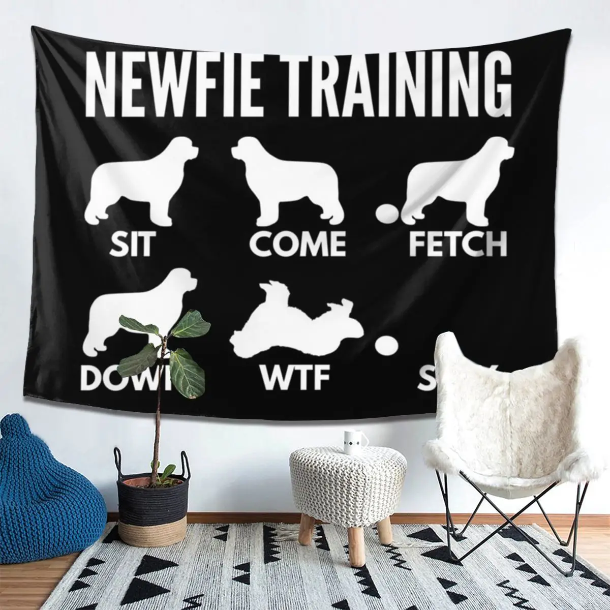 

Тренировка Newfie-собака Ньюфаундленда, трюки, гобелен, украшение, художественные эстетические гобелены для спальни, дома, настенная ткань, настенная подвеска