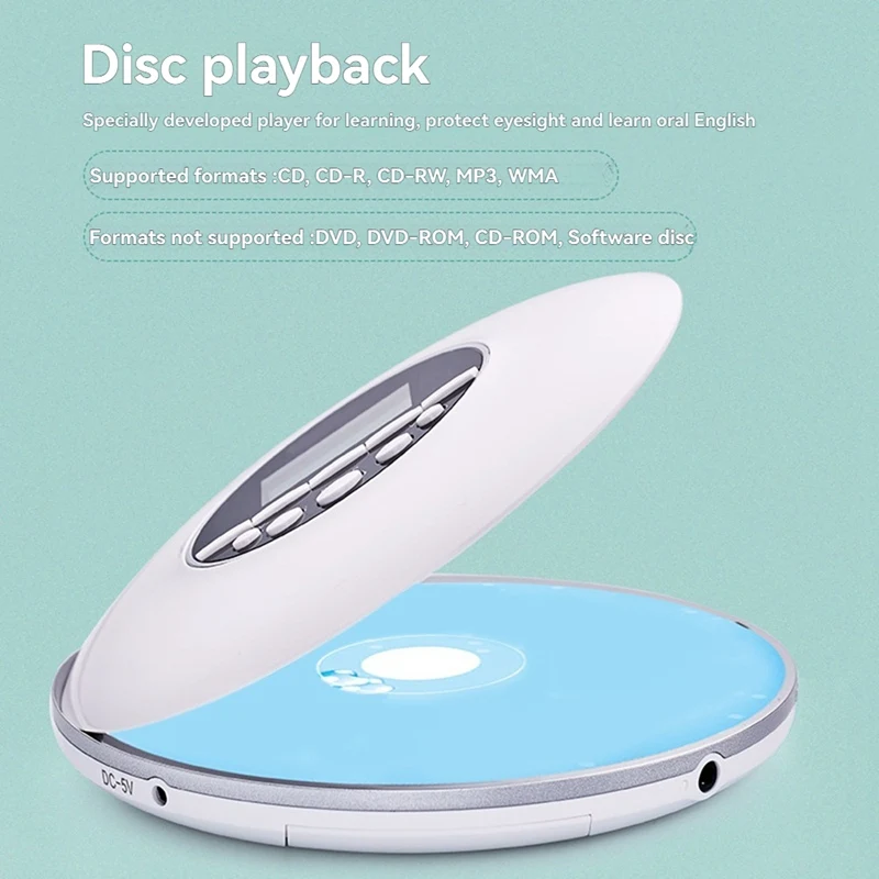 Leitor de CD portátil Leitor de música MP3 com fones de ouvido estéreo e leitor de CD de saída Bluetooth com display LCD B