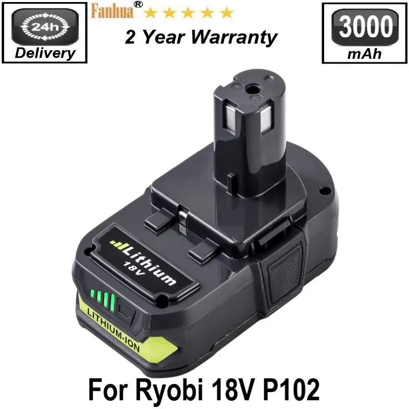 

P102 3000mAh Replacement for Ryobi 18V Lithium Battery P102 P103 P104 P105 P107 P108 P109 P190 P191 P122 for 18V Ryobi Battery