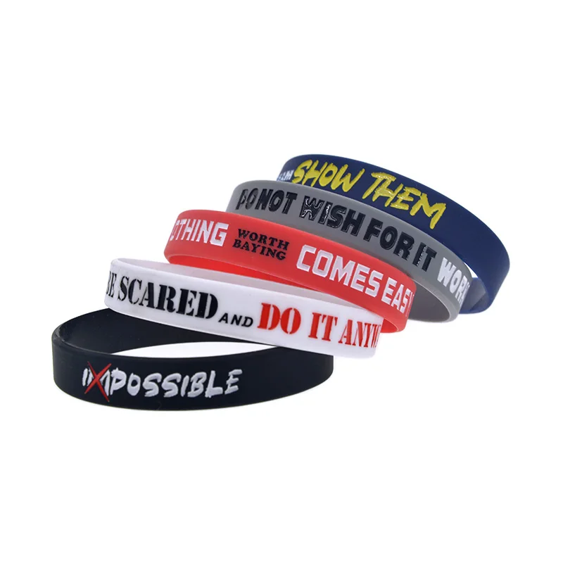 1PC/5PCS Famous Quotes Inspirational Silicone Wristband Adult Size 5 Colors