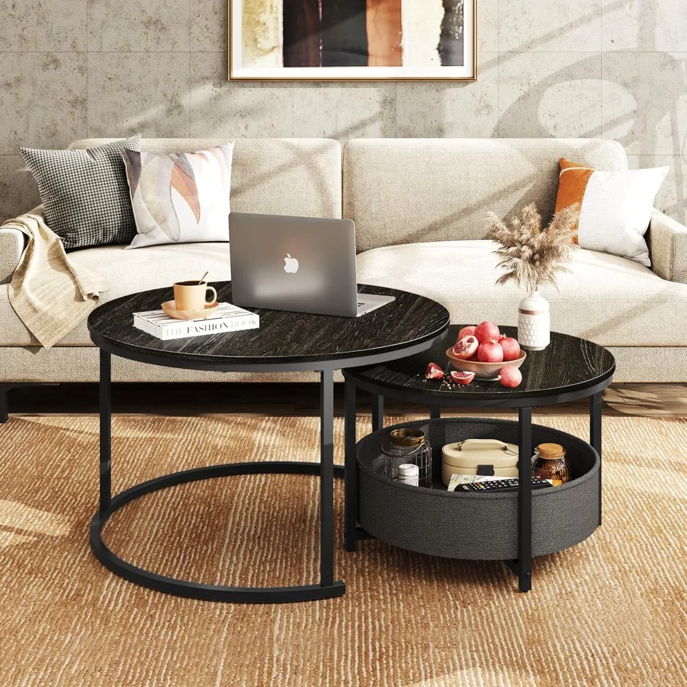 

Round Coffee Table, 31.5" and 23.6" Small Coffee Tables for Living Room, Nesting Circle Coffee Table Set of 2 with Storage