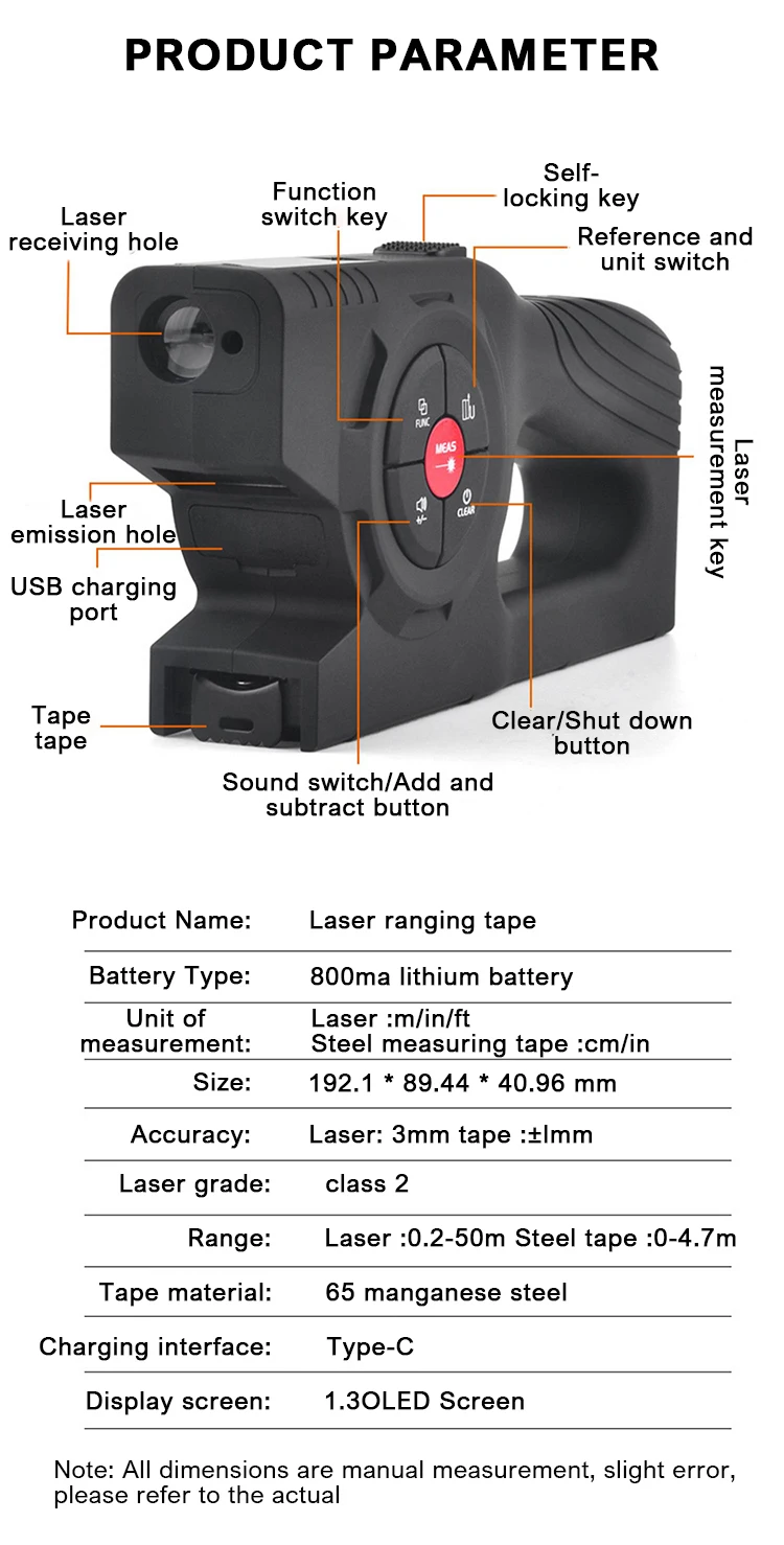 다기능 디지털 레이저 거리 측정기, 레이저 줄자, 지능형 전자 측정 눈금자 충전, 3 in 1