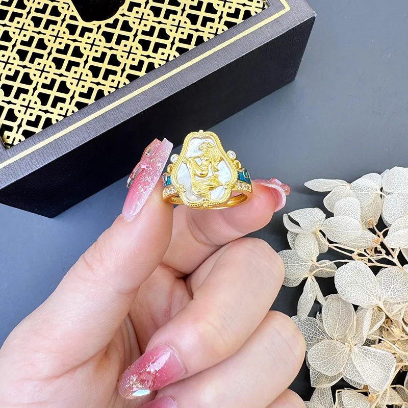 KISS&FLOWER Gold Mermaid Ring For Women Wholesale Wedding Party Birthday Christmas Bride Mother Girlfriend Ladies Gifts RI216