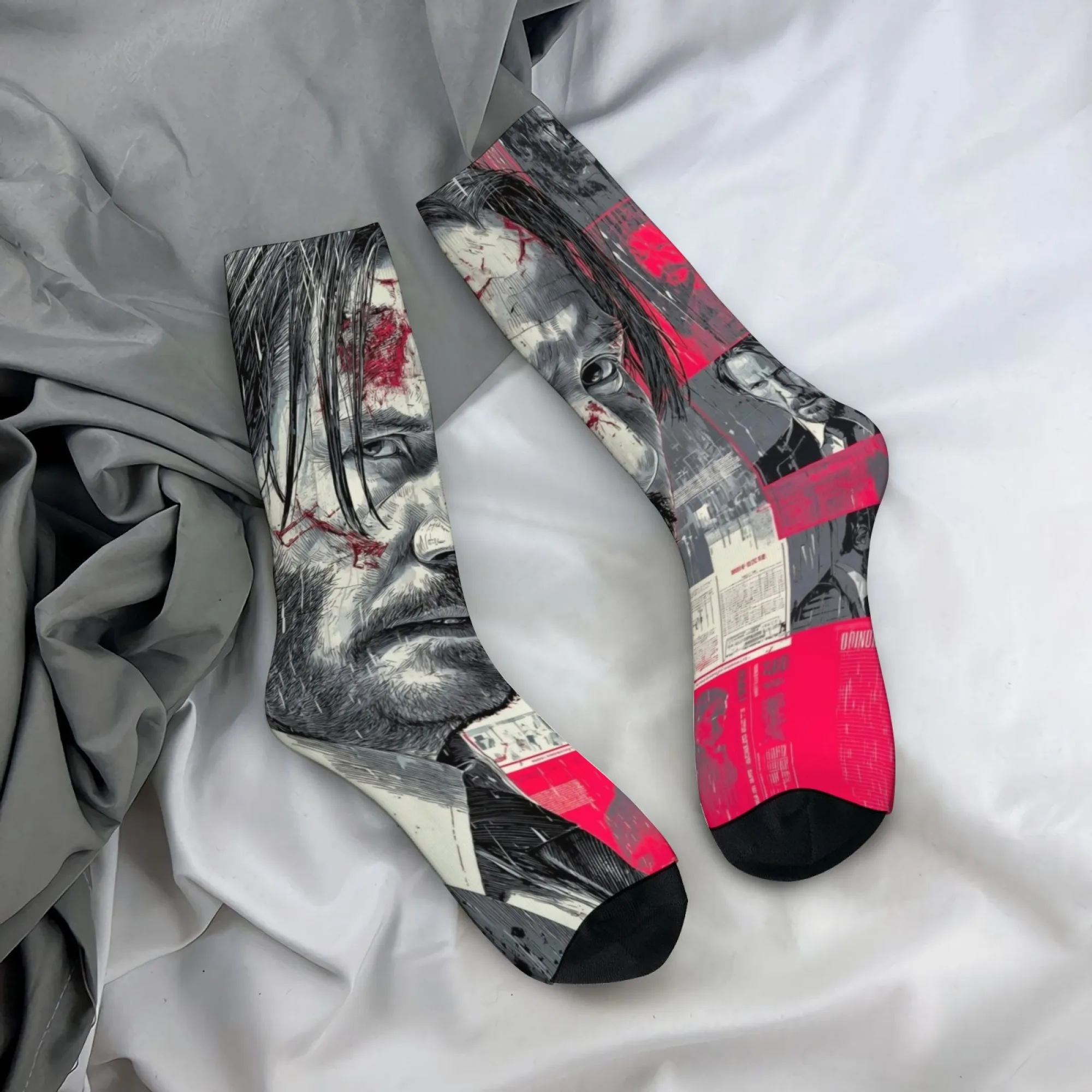 

John Wick Retro Movie Poster Socks Casual Fashion Men's Socks Comfortable Breathable Novelty Funny Happy Socks Crazy Party Gift