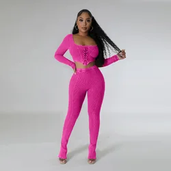 Sexy Autumn Bodycon Two Piece Outfits Business Sets For Women Square Neck Crop Top And High Waisted Pencil Pants Matching Sets