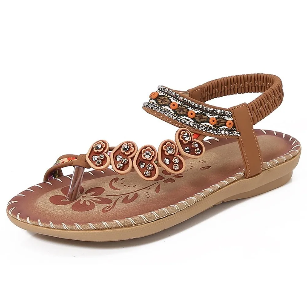 

Sweet Crystal Bohemia Style Sandals Heart Flower Flat Sandals Women Beachwear Outdoor Flip Flop Sandals Summer