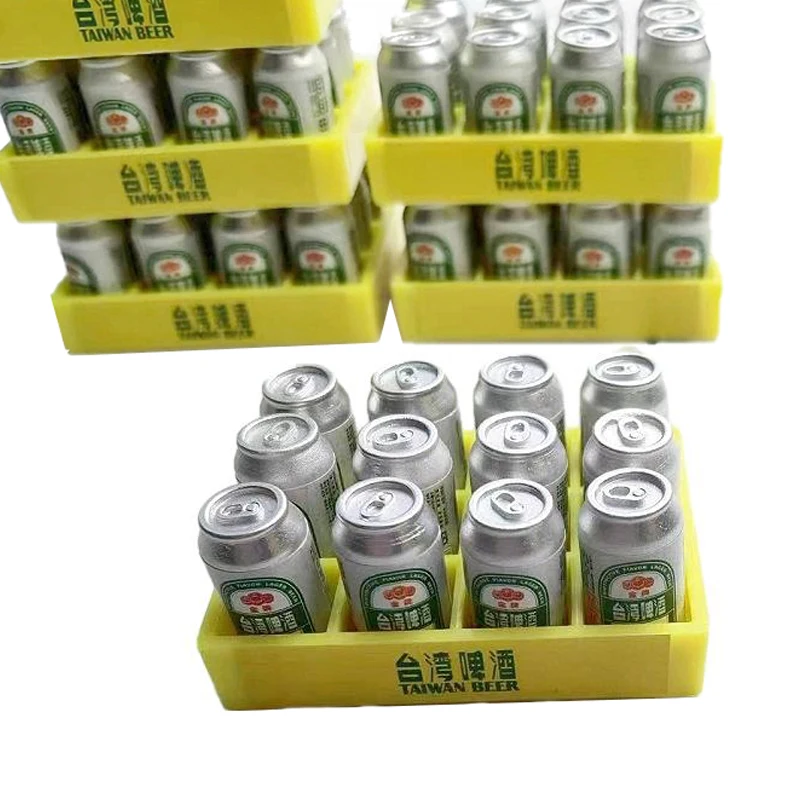 Gran oferta, 1 Juego, lata de cerveza en miniatura para casa de muñecas 1:6, Mini botella de bebida con caja, modelo de cocina, decoración, juguete, accesorios para casa de muñecas