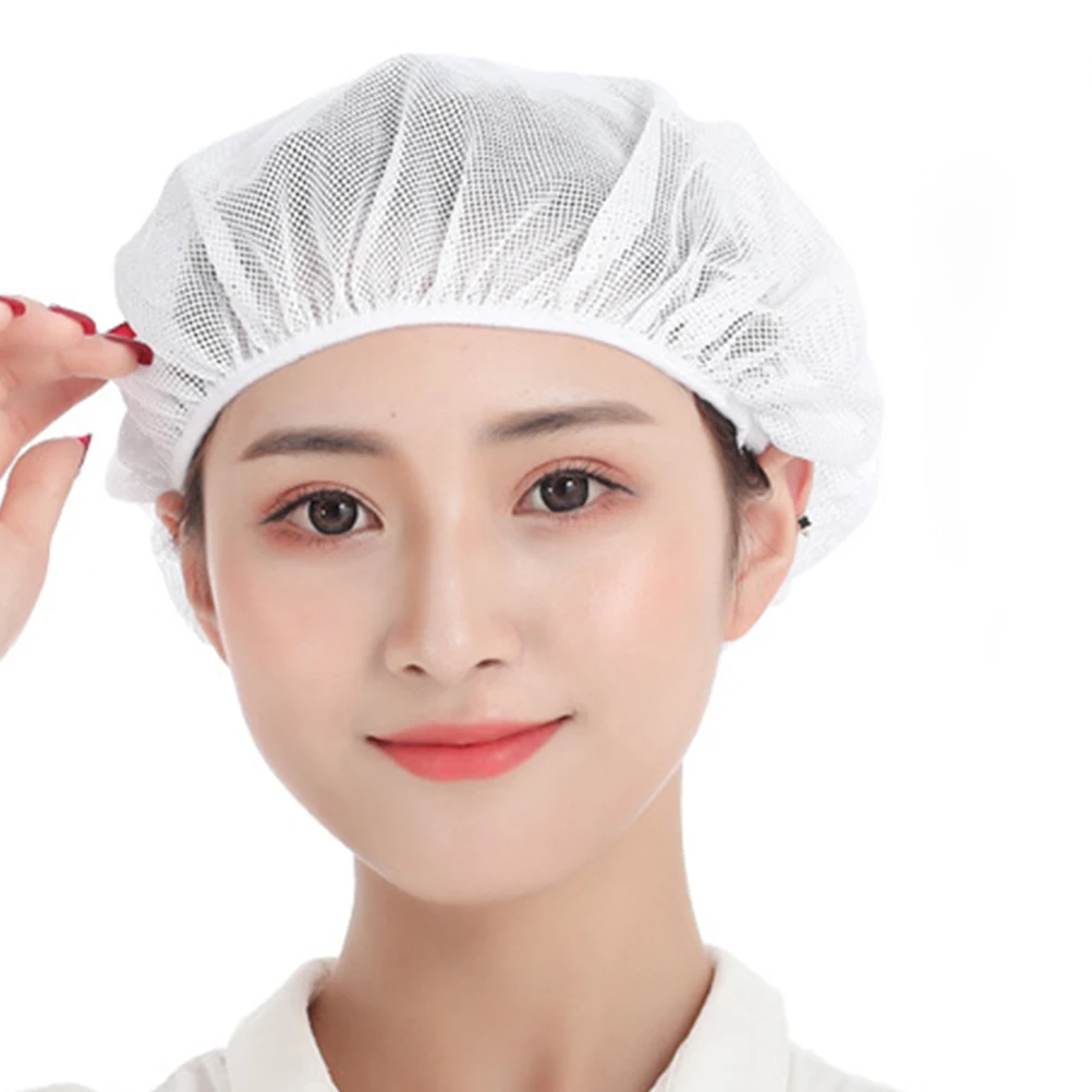 

4pcs Breathable Cotton Mesh Cap White Reusable Elastic Hair Nets for Cooking Food Service Workers Kitchen Bouffant Cap