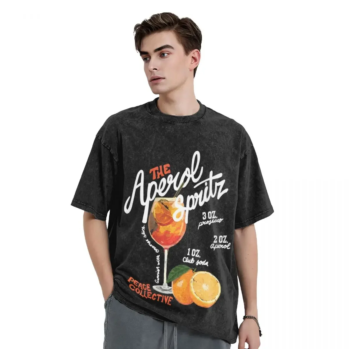 Washed T Shirt Aperols Spritz Hip Hop Vintage T-Shirt High Street Streetwear Cotton Graphic Printed Tops Tee Shirt for Men Women