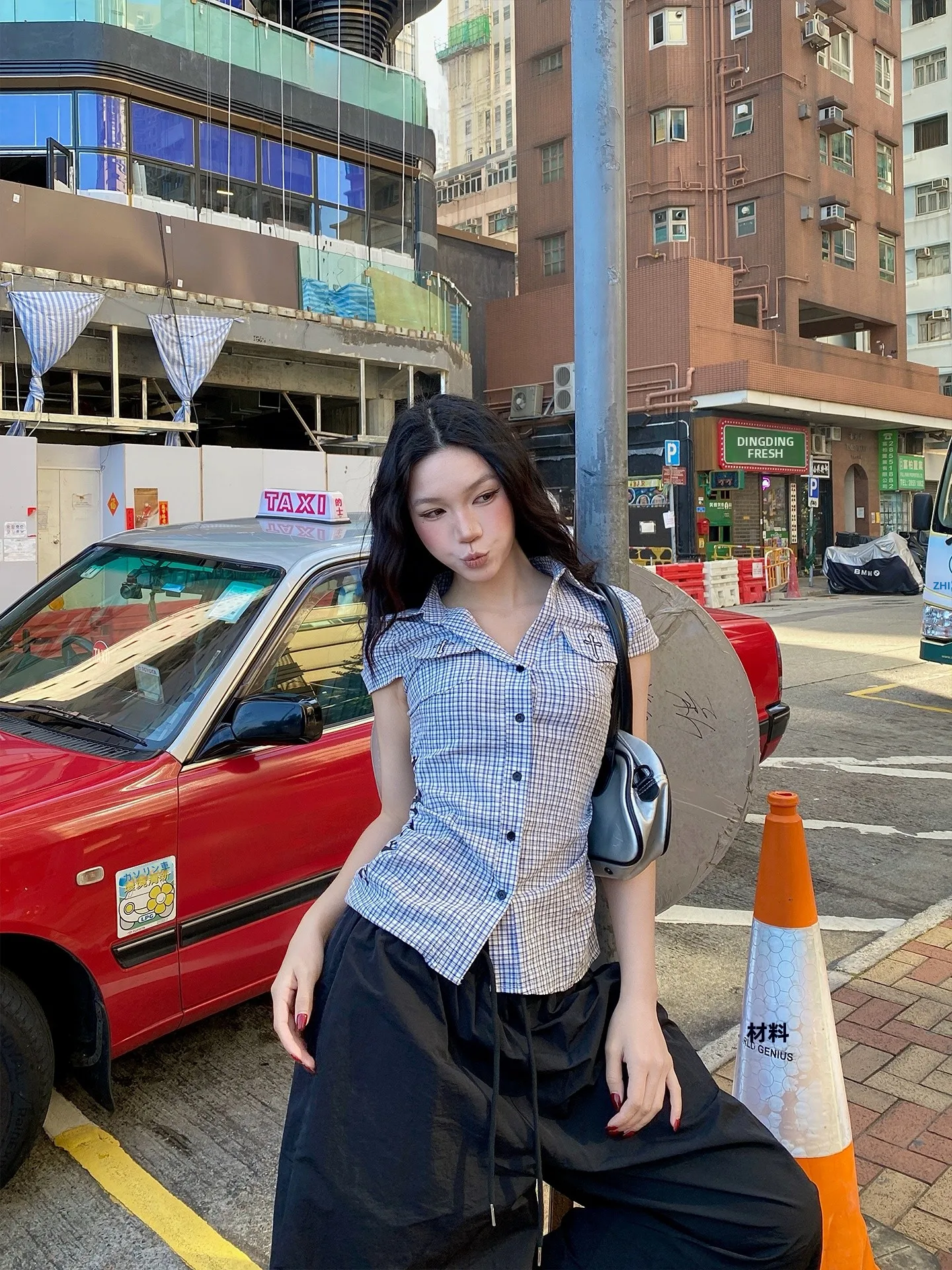 

Slim Fit American Style Shirt Short Sleeve Turn-down Collar Plaid Women's Top Breathable Cotton Casual Shirt for Young Women