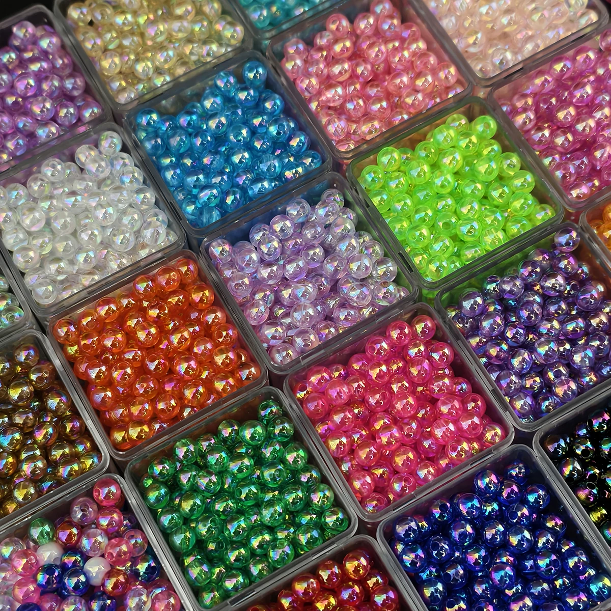 1050 Stück 6mm Zufällig Farblich Gemischte AB-Farben Runde Acrylperlen Set für DIY Herstellung Basteln Armband Halskette – Detail 6