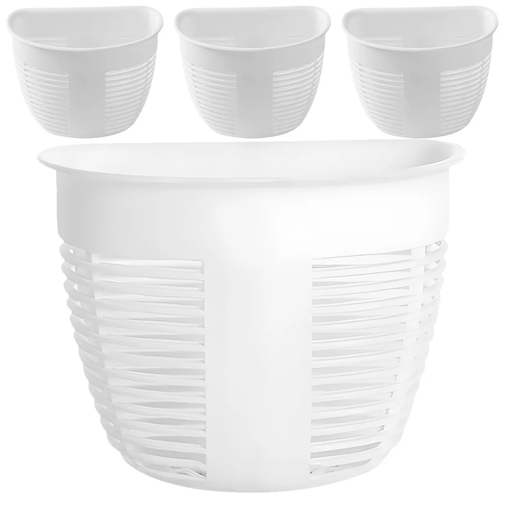 4 قطعة سلة تخزين مثبتة على الحائط بدون حفر منظم مطبخ الحمام تصميم تصريف متعدد الوظائف أبيض أنيق موفر للمساحة #6