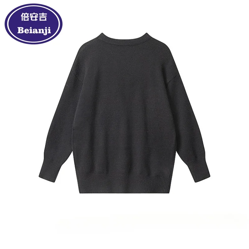 Beianji crewneck sweater American creative bear flocking men's winter casual lazy loose pullover sweater 2024