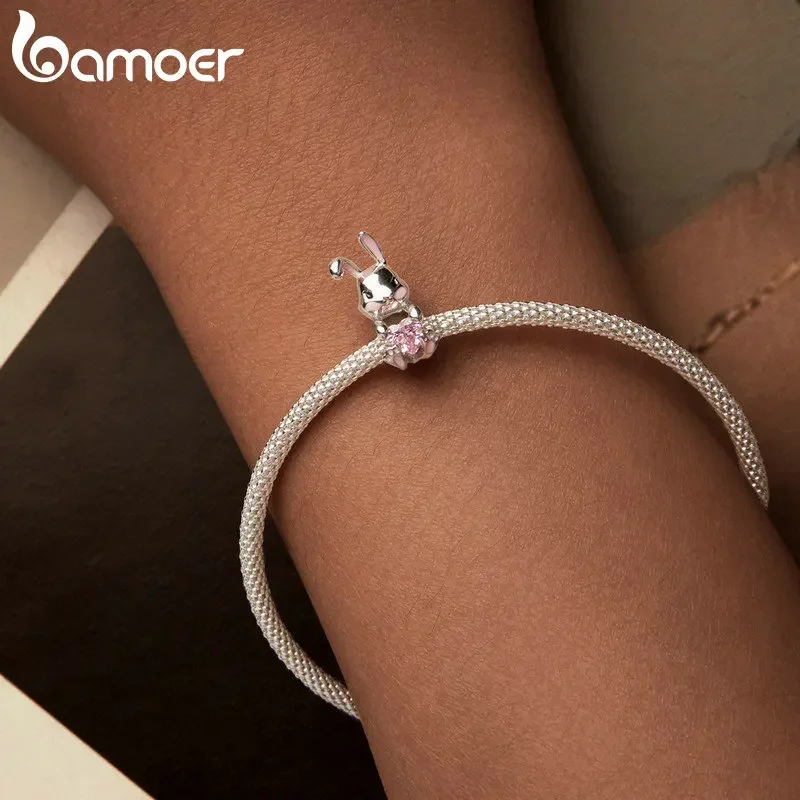 Bamoer 925 Sterling Silver Easter Rabbit Egg Charm Wedding Beads For Women Fit DIY Bracelet Necklace Easter Gift Jewelry