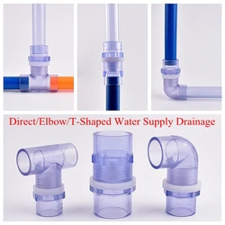 20~63mm Transparent Blue PVC Pipe Aquarium Fish Tank Drain Joint Home Garden DIY Water Inlet Outlet Tank Tube Tee Connectors