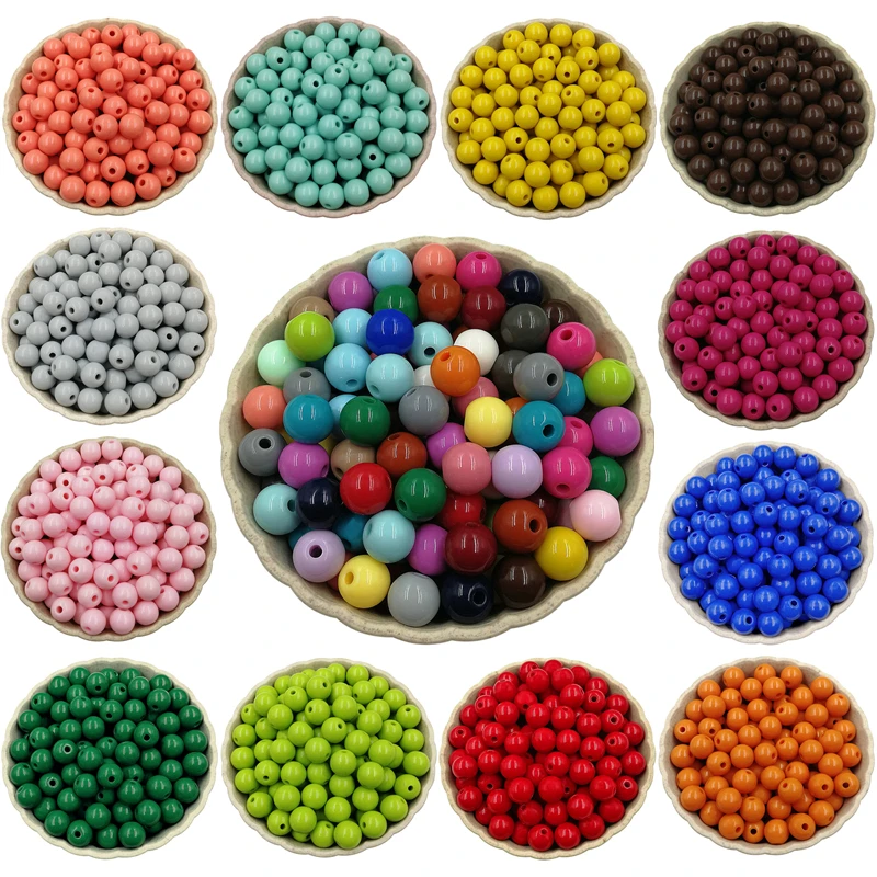 8mm 40Pcs Loose Beads Solid color DIY Jewelry Accessories Crafts Pendant Necklace Bracelet Wholesale