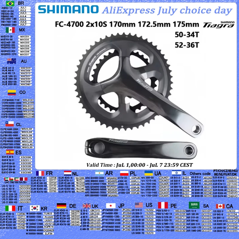 Platos y bielas Shimano Tiagra 4700 de 10 velocidades, 165mm/170mm/172,5mm/175mm 50-34T 52-36T, manivela de bicicleta de carretera, rueda dentada de bicicleta 2x10s