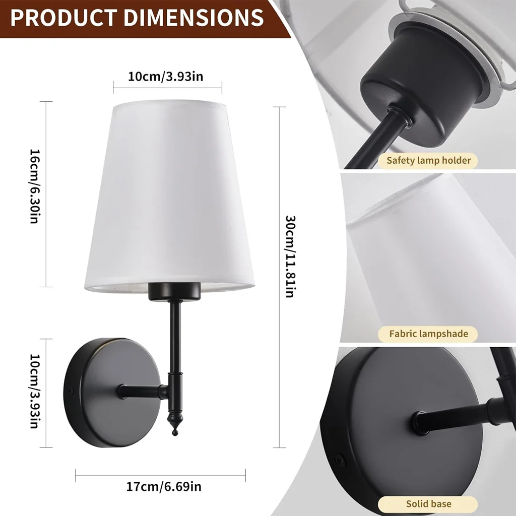 USB Rechargeable Wall Sconce 12 RGB Colors 5 Level Dimming Remote Control No Wiring Bedroom Living Room Hallway Fabric Shade