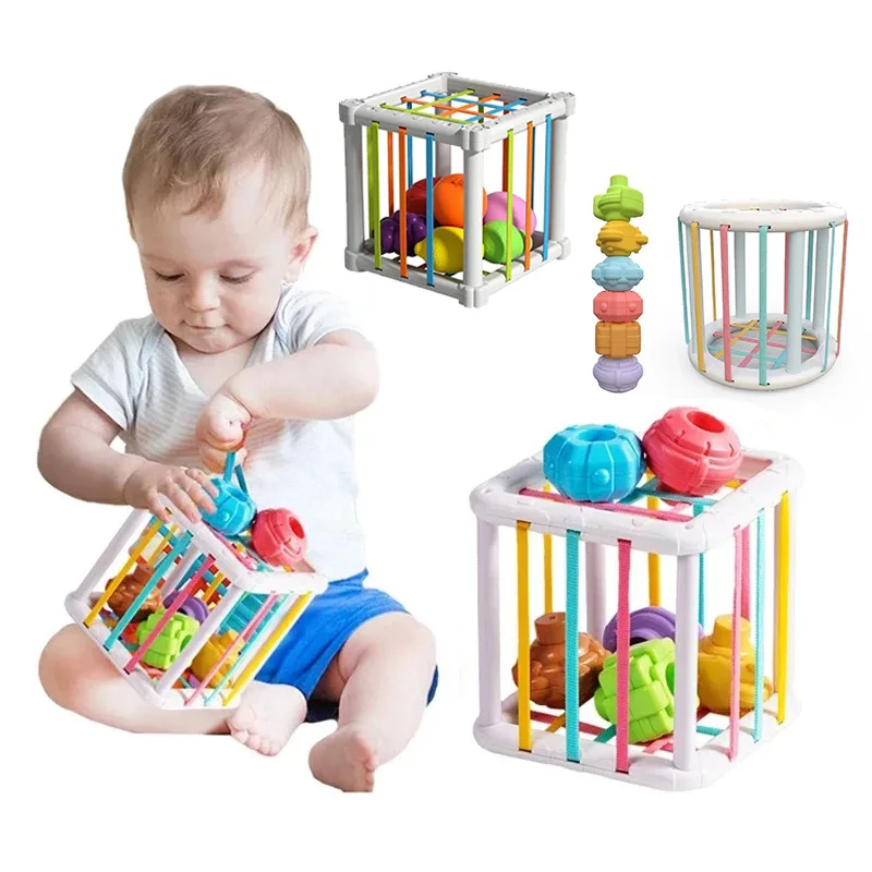 Baby Montessori Vormsorteerder Kubus Regenboog Kleurrijke Blokken Sorteerspel Baby Cognitieve Grip Training Leren Educatief Speelgoed