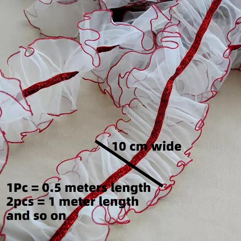 

Неэластичная плиссированная кружевная юбка из органзы шириной 10 см в белую и красной полоску ручной работы из снежной пряжи «сделай сам», аксессуары в стиле Лолиты